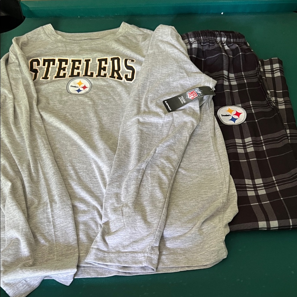 NFL Pittsburgh Steelers Gray Top with Black Plaid Sleep Pants